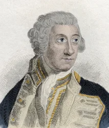 Porträtt av Sir Charles Saunders (ca 1715-1775), engelsk amiral i den brittiska kungliga flottan och First Lord of the Admiraut. Gravyr av 1800-talet.