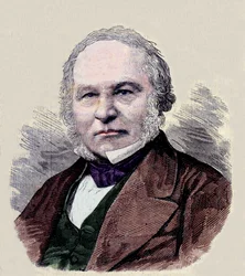 Porträtt av Sir Rowland Hill (1795-1879) uppfinnare av postfrimärket.
