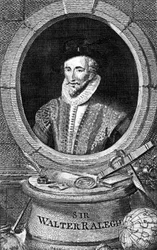 Porträtt av Sir Walter Raleigh (1554 - 1618), engelsk hovnavigatör och författare. Gravyr av 1700-talet.