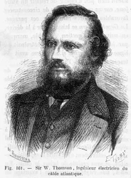Porträtt av Sir William Thomson, Lord Kelvin (1824-1907) - i ""The wonders of science"" av Louis Figuier
