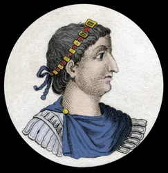 Porträtt av Theodosius I (Flavius Theodosius) (347-395), romersk kejsare, gravyr från 1800-talet