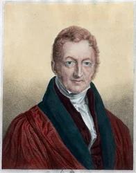 Porträtt av Thomas Malthus (1766 - 1834), engelsk ekonom och pastor. Gravyr av 1800-talet. Privat samling.