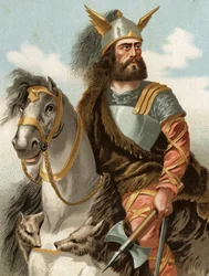 Porträtt av Viriathe. på latin Viriatus, eller Viriathus Lusitanian Chief (keltiska människor) (139 f.Kr.) efter kända män och kvinnor. Barcelona 1877.