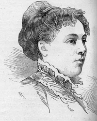 Porträtt av Zelia Provost Ponsin (Provost-Ponsin), fransk komiker, medlem av Comedie Francaise från 1860 till 1880. Gravyr i "" Le Monde Illustré"" n¡1168 av 16 augusti 1879.