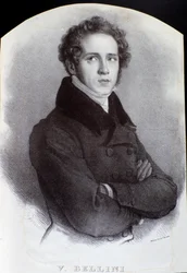 Porträtt av den italienske kompositören Vincenzo Bellini (gravyr. 1800-talet)