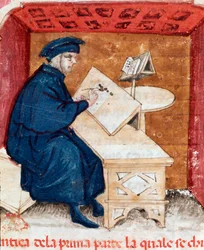 Porträtt av den italienska poeten Dante Alighieri som skriver sin gudomliga komedi - miniatyrer
