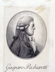 Porträtt av den italienske kastraten Gasparo Pacchierotti (Pacchiarotti) (1740 - 1821). Gravyr av 1800-talet.