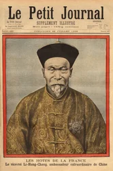 Porträtt av vice kungen av Petchili, Li Hung Chung, extraordinär kinesisk ambassadör i Frankrike, vid ett officiellt besök 1896. Gravyr i "" Le petit journal"" 1896-07-28. Selvas samling.