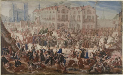 Procession för Jacques Clément framför Notre-Dame