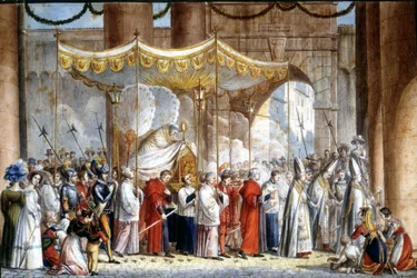 Procession i Rom 1835 av påven Gregoire XVI (1765 - 1846).