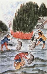 Kaninjakt, från boken "Trujillo of Peru" eller "Codex Martinez Companion", av Baltazar Martinez Companion och Bujanda, biskop av Trujillo (1782-1785)