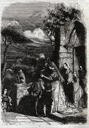 Renaud återvänder till sin familj - gravyr från 1851 från "" Furious Roland""