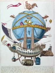 Framställning av en resa i en ballong, satirisk gravyr från 1700-talet.