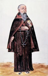 Representation av en munk av franciskanerorden, från "Trujillo del Peru" eller "Codex Martinez Companion", av Baltazar Martinez Companion och Bujanda, biskop av Trujillo (1782-1785)