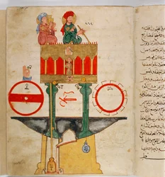 Representation av ett instrument designat av den turkiske ingenjören Ibn al-Rajjaj al-Jazari (Al Rajjaj Al Jazari) (1136-1206) för att mäta blodmängd Uppfinning designad av den turkiske ingenjören Ibn al-Rajjaj al-Jazari (Al Rajjaj Al Jazari) (1136) -1206)