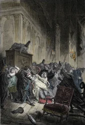 Representation av Jean-Baptiste Poquelins död, dit Moliere (1622-1673), död på grund av lungtäppa under en representation av de "imaginärt sjuka"" den 17/02/1673
