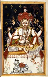 Rutrim, hinduisk gudom Sida från manuskriptet (ms.8300) "" History of Mogol"" (Moghul eller Moghol) av Stefano Nivibus Cardeira. 1700-talet. Bibloteca marciana, Venedig