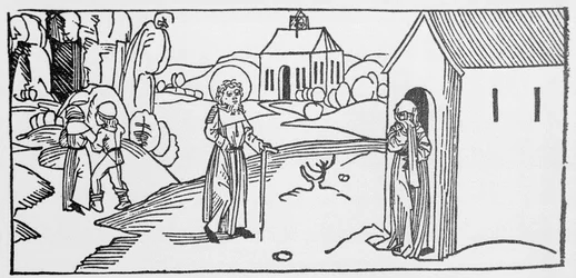 Sankt Pastor. Gravyr från "De heligas liv - sommardelen" (Helgonets bok) av Jacobus (James) från Voragine (1228-1298). Lübeck 1488.