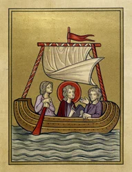 Saint Paul, Saint Sylvain (eller Silas) och Saint Timothy på en båt - från miniatyr
