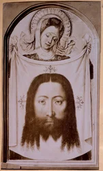 Saint Veronica visar höljet med Kristi ansikte, från ap. Flandern 1400-talet.
