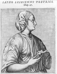 Sapho (Sappho) poet och lesbisk. 1700-talsgravyr.