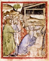 Sarahs död vid 127 års ålder Miniatyr från Codex 212 (eller Padovan eller Bibeln i Padua) 1390-1400 Rovigo, Accademia dei Concordi