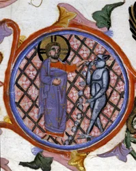 Exorcismscen. Miniatyr från 1300-talet. Biblioteca Nazionale Braidense, Milano.