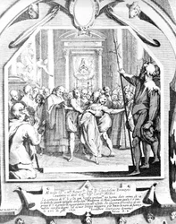 Scen för exorcism av en besatt kvinna med Madonnan från Monsummano 1630.