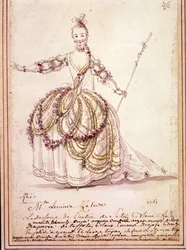 Scenografi: kostymteckning för pastorala "" Zais" av Jean Philippe (Jean-Philippe) Rameau (1683-1764) 1761. Akvarell.