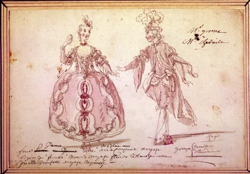 Scenografi: teckning av kostymer för pastorala "" Nais" av Jean Philippe (Jean-Philippe) Rameau (1683-1764) 1764. Akvarell.
