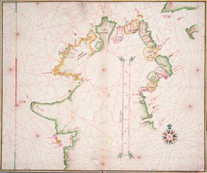 Sjökort över Irlands norra kust, ca 1600 (papper, linne)