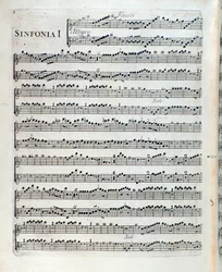 Noter för flöjt i den första symfonin av Sei sinfonie a piu strumenti op. 5 av Francois Joseph Gossec