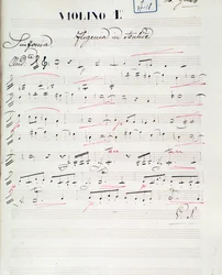 Notblad för första fiolen av Iphigenie en Aulide, opera av C. W. Gluck, ca 1774
