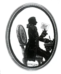 Siluett av kompositören Wolfgang Amadeus Mozart (1756 - 1791).