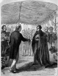 Sir Walter Scott presenterar St Andrews kors till kung George IV
