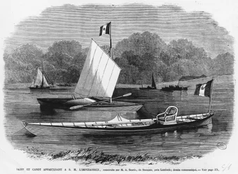 Skiff och kanot bredvid imperatrice, byggd av M.A. Searle de Stangate, nära Lambeth - gravyr