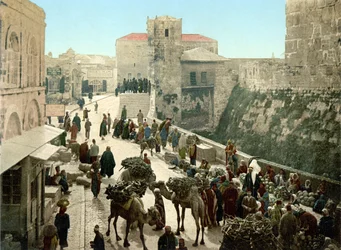 Gatan i Davids torn, basaren. Jerusalem. Photochrome sd. mellan 1890-1900.