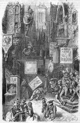 Gatubild under medeltiden. 1800-talsgravyr.