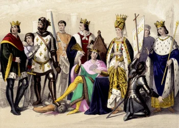 Kapeterna från Valois från 1328 till 1422. Filip VI, Johannes II, Karl VI, Isabeau (Isabella, Elizabeth) av Bayern, Jeanne d