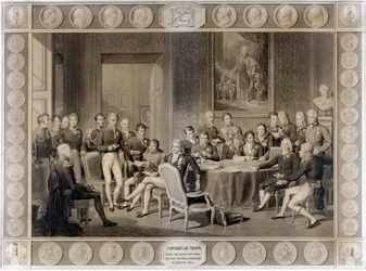 Wienkongressen. Wienkongressen 1815. Alexander I, tsar; H.R. Stewart, Castlereagh; Francois I, kejsare av Österrike; Fredrik Vilhelm III, kung av Preussen; Karl August, Prins av Hardenbergh; Wilhelm von Humboldt (William av Humboldt