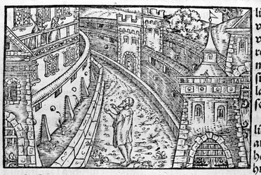 Den germanske kejsaren Henrik IV (1050 - 1106) i Canossa. Överst till vänster finns grevinnan Mathilde av Canossa (eller grevinnan Mathilde av Toscana) (1046 - 1115) och påven Gregoire VII (1015/20 - 1085) som hade tagit sin tillflykt till slottet. Enligt 