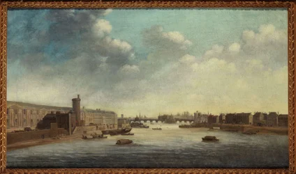 Grande Galerie du Louvre, med Porte Neuve, Pont-Neuf, Cité, Tour de Nesle och Quai Malaquais, ca 1640, mellan 1635 och 1645 (olja på duk)