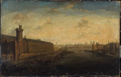 Grande Galerie du Louvre, med Porte Neuve, Pont-Neuf, Cité, Tour de Nesle och Quai Malaquais, ca 1640, nuvarande 1:a och 6:e arrondissementet, mellan 1635 och 1645 (olja på duk)