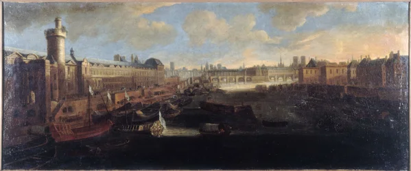 Louvrens Grande Galerie, med Porte Neuve, Pont-Neuf, Cité, Collège des Quatres-Nations under uppförande och Quai Malaquais, cirka 1665, vid Seine den kungliga galären, nuvarande 1:a och 6:e arrondissementen, mellan 1660 och