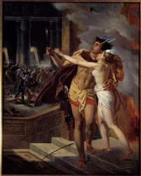 Inkafolket eller förstörelsen av Perou Inkariket som förstördes på 1500-talet av de spanska conquistadorerna. Illustration efter romanen "Inkaorna" av filosofen Jean Francois Marmontel. Målning av den anonyma skolan. 1700-talet. La Rochel