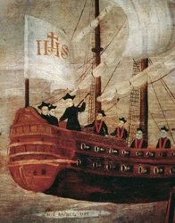 Jesuiternas ankomst med skepp utanför Nya Granadas kust