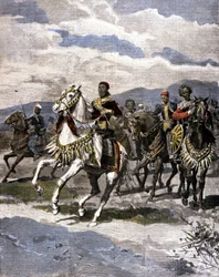 Kungen av Etiopien Menelik II (1844 - 1913). Sjuk. av den italienska pressen.
