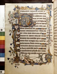 Eken och enhörningen, illustration från "Ormesby Psalter