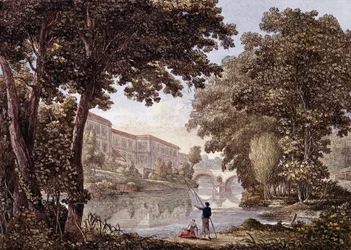 Stern Bridge i Weimar, Tyskland. Gravyr från 1793