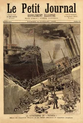 Slagskeppet Victoria sjunker utanför den syriska kusten, sporrat av skeppet Camperdown. Gravyr i "" Le petit journal"" 1893-07-08. Selvas samling.